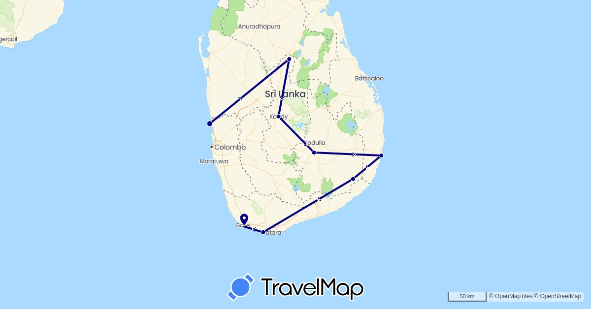 TravelMap itinerary: driving in Sri Lanka (Asia)